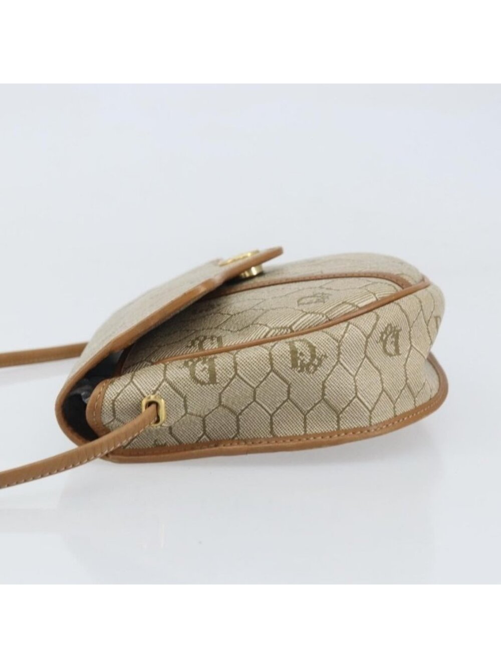 Authentic Christian Dior Honeycomb Canvas Shoulder Bag PVC Beige Gold - Picture 12 of 16